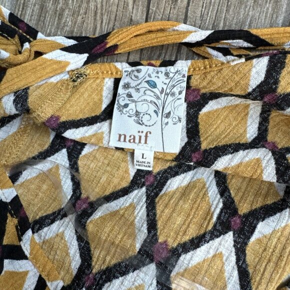 Naif Womens‎ Shirt Large Yellow Geometric Peasant Boho Anthropologie Light Top - Picture 10 of 10
